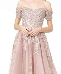 GLS By Gloria - GL2885 Floral Embroidered Mesh Long Gown