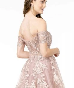 GLS By Gloria - GL2885 Floral Embroidered Mesh Long Gown