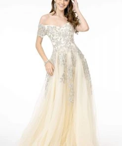 GLS By Gloria - GL2885 Floral Embroidered Mesh Long Gown