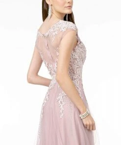 GLS By Gloria - GL2886 Embroidered Scoop Neck A-Line Gown