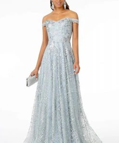 GLS By Gloria - GL2887 Floral Embroidered Glitter Mesh Gown