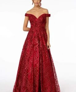 GLS By Gloria - GL2944 Embroidered Sequin Off-Shoulder Gown