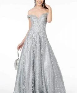GLS By Gloria - GL2944 Embroidered Sequin Off-Shoulder Gown