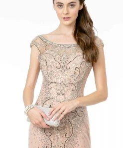 GLS By Gloria - GL2945 Embellished Bateau Trumpet Dress