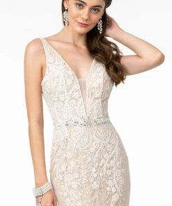 GLS By Gloria - GL2985 Embroidered Deep V-Neck Trumpet Dress 8 GLS By Gloria - GL2985 Embroidered Deep V-Neck Trumpet Dress