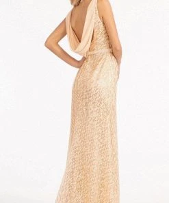 GLS By Gloria GL3008 - Cowl Back Sequin Evening Dress