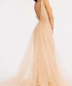 GLS By Gloria GL3011 - V-Neck Overskirt Prom Gown