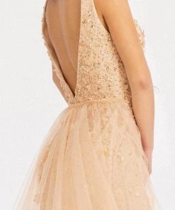 GLS By Gloria GL3011 - V-Neck Overskirt Prom Gown