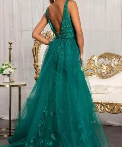 GLS By Gloria GL3011 - V-Neck Overskirt Prom Gown