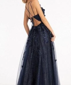 GLS By Gloria GL3033 - Appliqued V-Neck Prom Gown