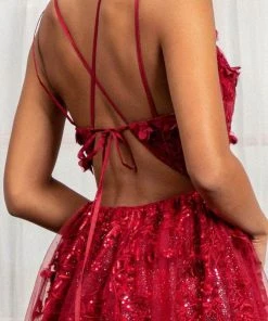 GLS By Gloria GL3033 - Appliqued V-Neck Prom Gown