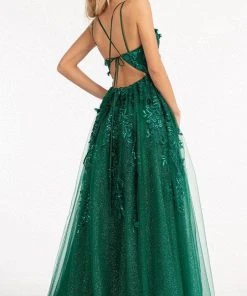 GLS By Gloria GL3033 - Appliqued V-Neck Prom Gown