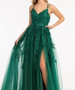 GLS By Gloria GL3033 - Appliqued V-Neck Prom Gown