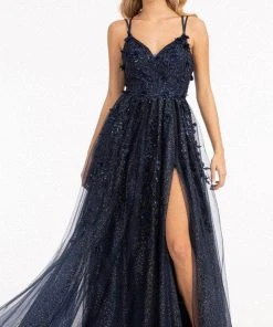GLS By Gloria GL3033 - Appliqued V-Neck Prom Gown