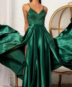 GLS By Gloria GL3040 - V-Neck Satin Formal Gown