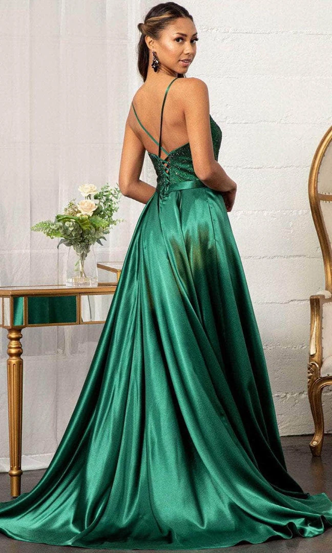 GLS By Gloria GL3040 - V-Neck Satin Formal Gown 4 GLS By Gloria GL3040 - V-Neck Satin Formal Gown