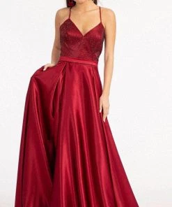 GLS By Gloria GL3040 - V-Neck Satin Formal Gown 20 GLS By Gloria GL3040 - V-Neck Satin Formal Gown