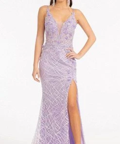 GLS By Gloria GL3042 - Deep V-Neck Sleeveless Evening Gown
