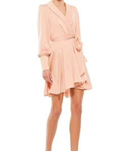 Ieena Duggal - 12514I Long Sleeve Wrap Satin Dress 11 Ieena Duggal - 12514I Long Sleeve Wrap Satin Dress