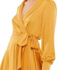 Ieena Duggal - 12514I Long Sleeve Wrap Satin Dress 10 Ieena Duggal - 12514I Long Sleeve Wrap Satin Dress