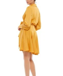 Ieena Duggal - 12514I Long Sleeve Wrap Satin Dress 9 Ieena Duggal - 12514I Long Sleeve Wrap Satin Dress