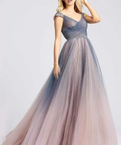 Ieena Duggal - 20222I Cap Sleeve Glitter Ombre A-Line Gown