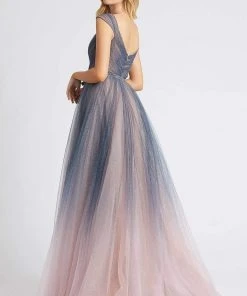 Ieena Duggal - 20222I Cap Sleeve Glitter Ombre A-Line Gown