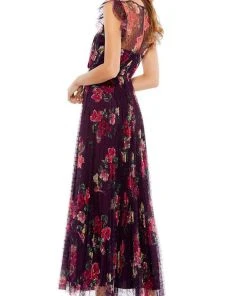 Ieena Duggal - 2143 Floral Printed Pleated A-Line Dress