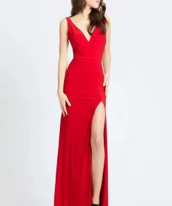 Ieena Duggal - 25846I Plunging V-Neck High Slit Sheath Gown