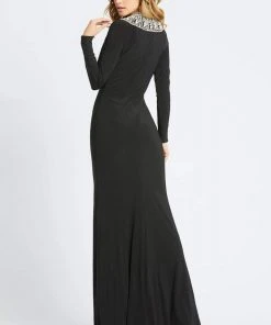 Ieena Duggal - 25926I Beaded High Neck Sheath Dress With Train