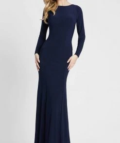 Ieena Duggal - 25929 Long Sleeve Cowl Back Long Gown
