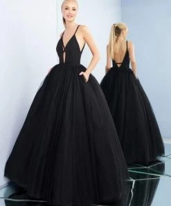 Mac Duggal Ieena Duggal - 26028I Sleeveless V-neck Ballgown With Low V-back