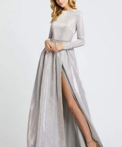 Ieena Duggal - 26125I Long Sleeves A-Line Gown With Slit