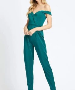 Ieena Duggal - 26141I Plunging Off-Shoulder Jumpsuit Mac Duggal