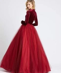 Ieena Duggal - 26147I Long Sleeve Velvet Tulle Ballgown