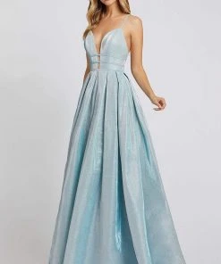 Ieena Duggal - 26148I Shimmering Sleeveless Plunged V Neck A-Line Gown