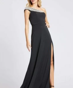 Mac Duggal Ieena Duggal - 26247I Pearl-Embellished Foldover Asymmetrical Gown