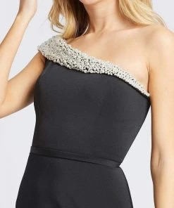 Mac Duggal Ieena Duggal - 26247I Pearl-Embellished Foldover Asymmetrical Gown