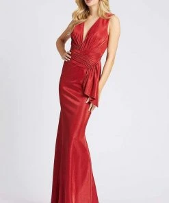 Mac Duggal Ieena Duggal - 26261I Plunging V-Neck Shirred Bodice Long Gown