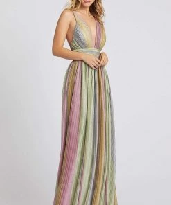 Mac Duggal Ieena Duggal - 26274I Plunging Bodice Pleated A-Line Gown