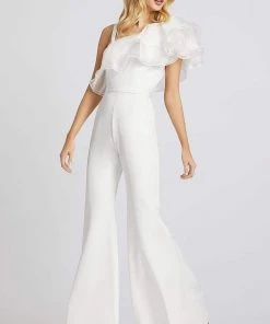 Ieena Duggal - 26314I Tiered Ruffle One Shoulder Bell Bottom Jumpsuit Mac Duggal