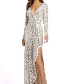 Ieena Duggal - 26395 V-Neck Long Sleeve Full Sequin Evening Gown