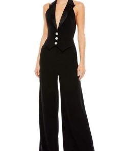 Ieena Duggal - 2643 Halter Tuxedo Bodice Jumpsuit