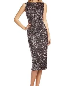 Ieena Duggal - 26438 High Bateau Neck Plunge Cowl Back Sequin Dress