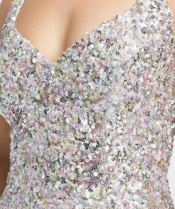 Ieena Duggal - 26469I Sleeveless V-Neck Shimmer Sequin Gown Mac Duggal