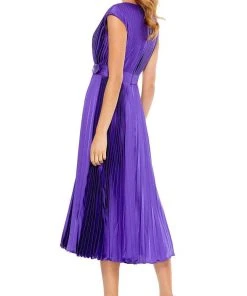 Ieena Duggal - 26483 Plunging V-Neck Accordion Pleated A-Line Dress