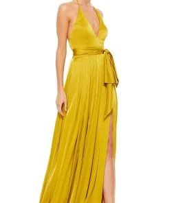 Ieena Duggal - 26531 Halter V-Neckline High Leg Slit A-Line Gown