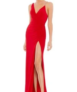 Ieena Duggal - 26532 Sleeveless V-Neck Pearl Beaded Strap Sheath Gown
