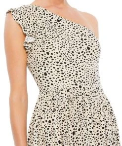 Ieena Duggal - 26538 Long One Shoulder Animal Print Dress