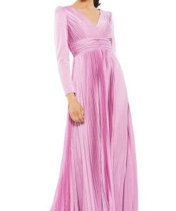 Ieena Duggal - 26542I Puff Long Sleeve Pleat-Ornate Gown